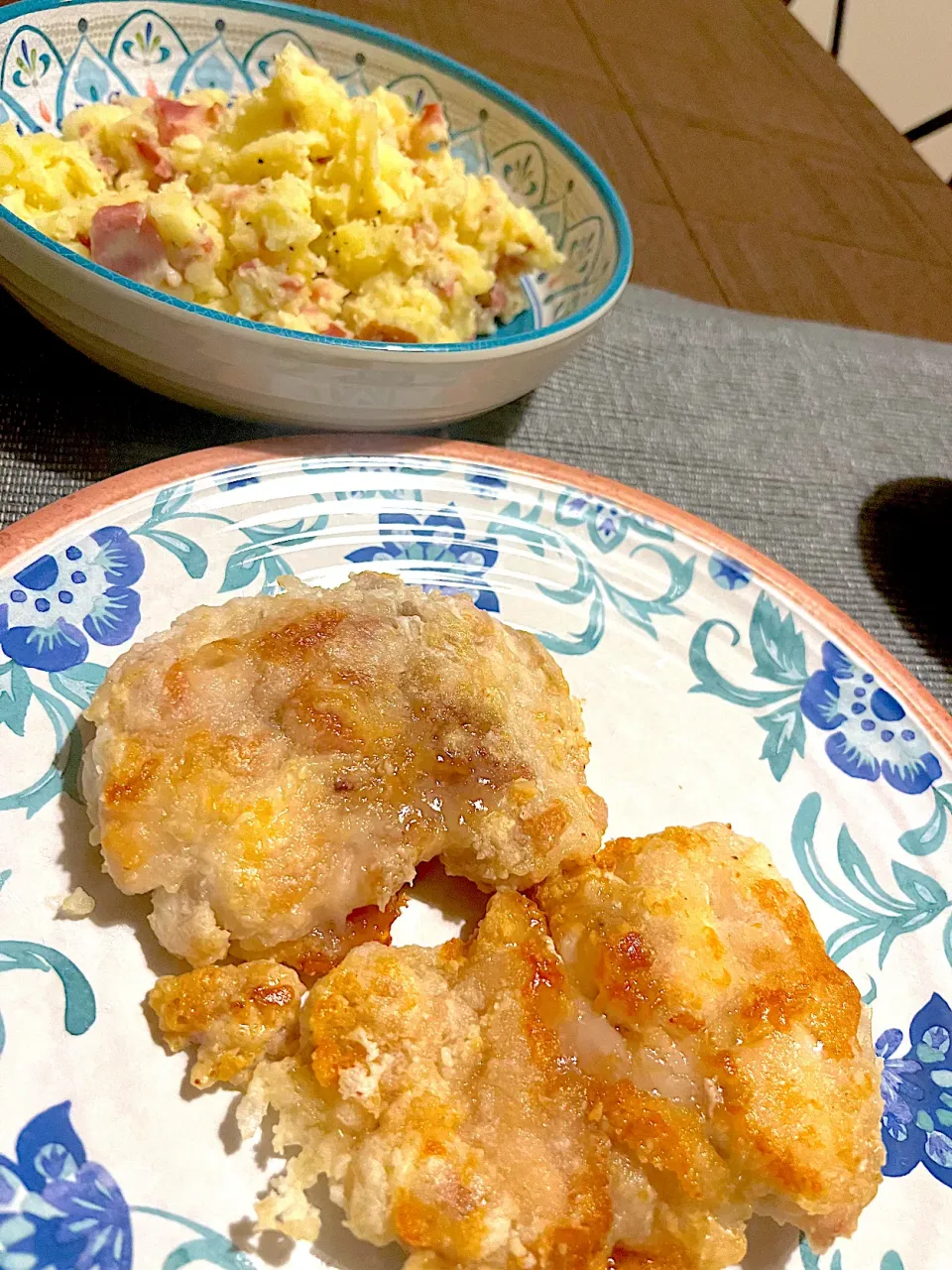 鶏肉の片栗粉焼き🐓とポテサラ|きなこさん