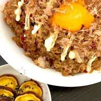 オムそば、安納芋甘煮