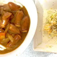 カレーうどん、たまごキャベツサラダ|まみみさん