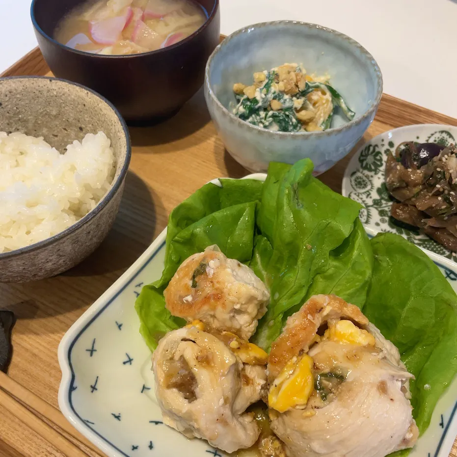 鶏もも肉の梅紫蘇巻き定食|pontalさん