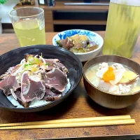 豚汁 カツオのたたき丼 なすのみぞれ煮| まあくんさん