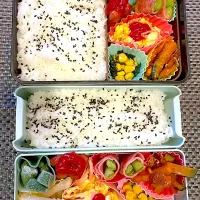 おっさん弁当　🎃　🌽　アスパラべー👅　ソーセージ　卵焼き　オクラ|ひげおやじさん