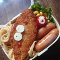 漢の…次女用🍱白身魚フライ付きたらこスパゲッティ弁当| ᵏᵒᵘさん