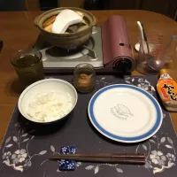 ご飯(青森米本部さんの青天の霹靂を約半分、千葉県産ふさおとめを約半分)、おでん、沢庵、お冷(夕飯)|enarinさん