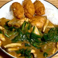 ☆カキフライトッピング鮭ときのことほうれん草カレーライス|まぁたんさん