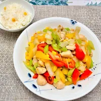 Chicken and veggies stir fry with satay sauce |ヨシ～ふたりの食卓さん