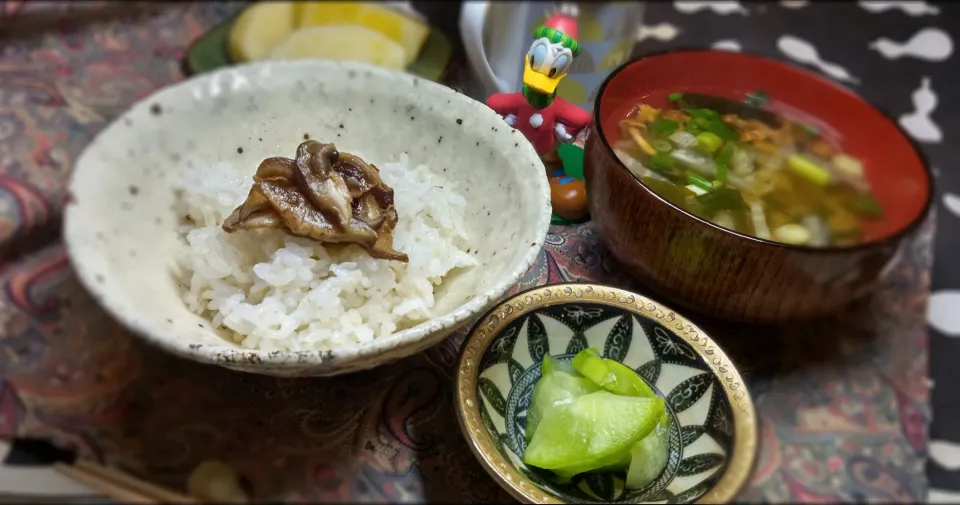 朝食のご飯&お味噌汁&はやとうりの浅漬け|イリヤさん