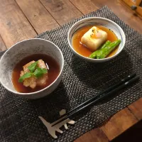 ほうじ茶で頂く鯛茶漬けと揚げ出し豆腐