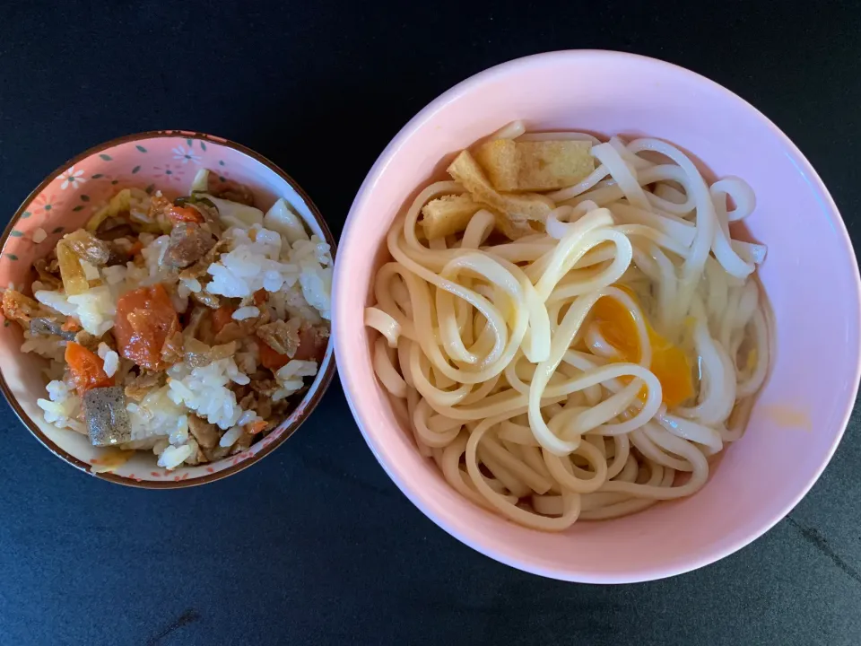 釜玉うどん、とりめし|そらまめさん