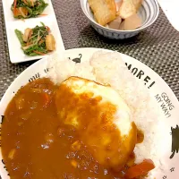 おっさんご飯　煮っ転がし　胡麻味噌和え　カレー|ひげおやじさん