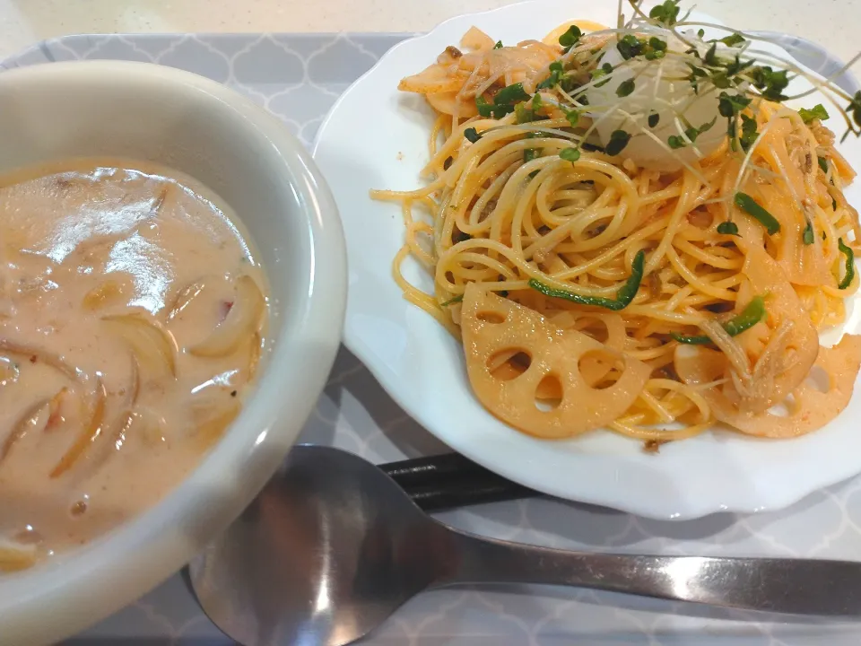 クリームスープ　おろし和風パスタ|さゆさん