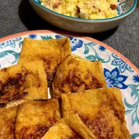 油揚げのネギ味噌焼きとポテサラ|きなこさん