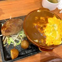 チーズカレーオムとハンバーグ|ぶりっとさん