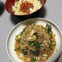 東南アジア風シラタキ焼きそばと納豆とキムチのサラダ|メシ岡さん