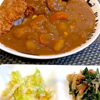 おっさんご飯　カツカレー🍛　胡麻味噌和え　握力コールスロー💪| ひげおやじさん