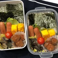 のり弁、たまご焼き、ウインナー、ミートボール、茄子味噌、ミニトマト| きらきらさん