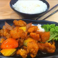 lychee sweet & sour pork + rice 🍚