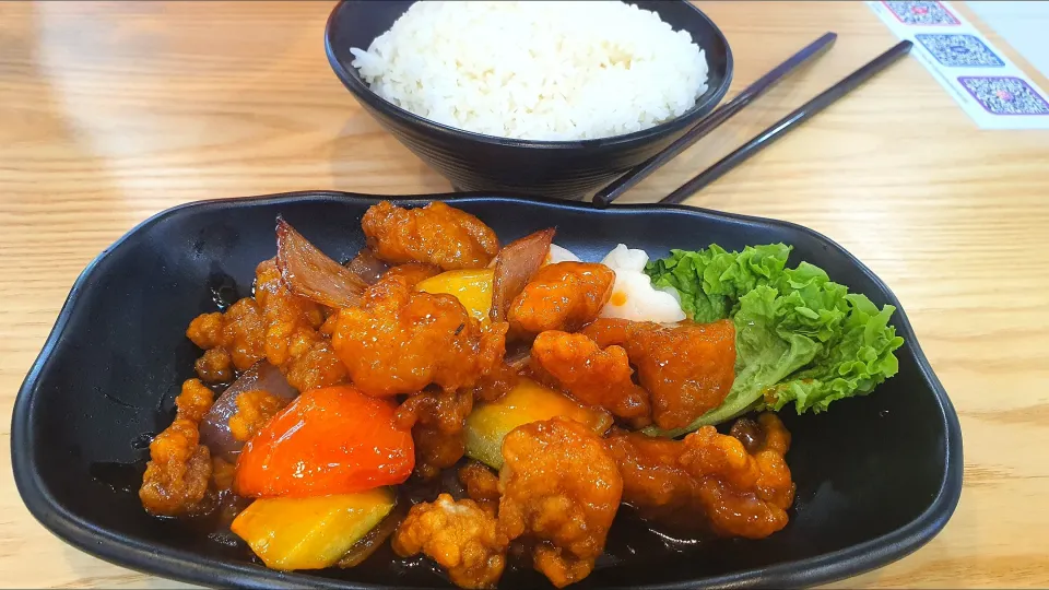 lychee sweet & sour pork + rice 🍚|🌷lynnlicious🌷さん