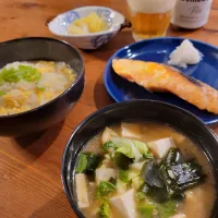 焼き鮭
昨日の水炊きスープで玉子雑炊|あんさん