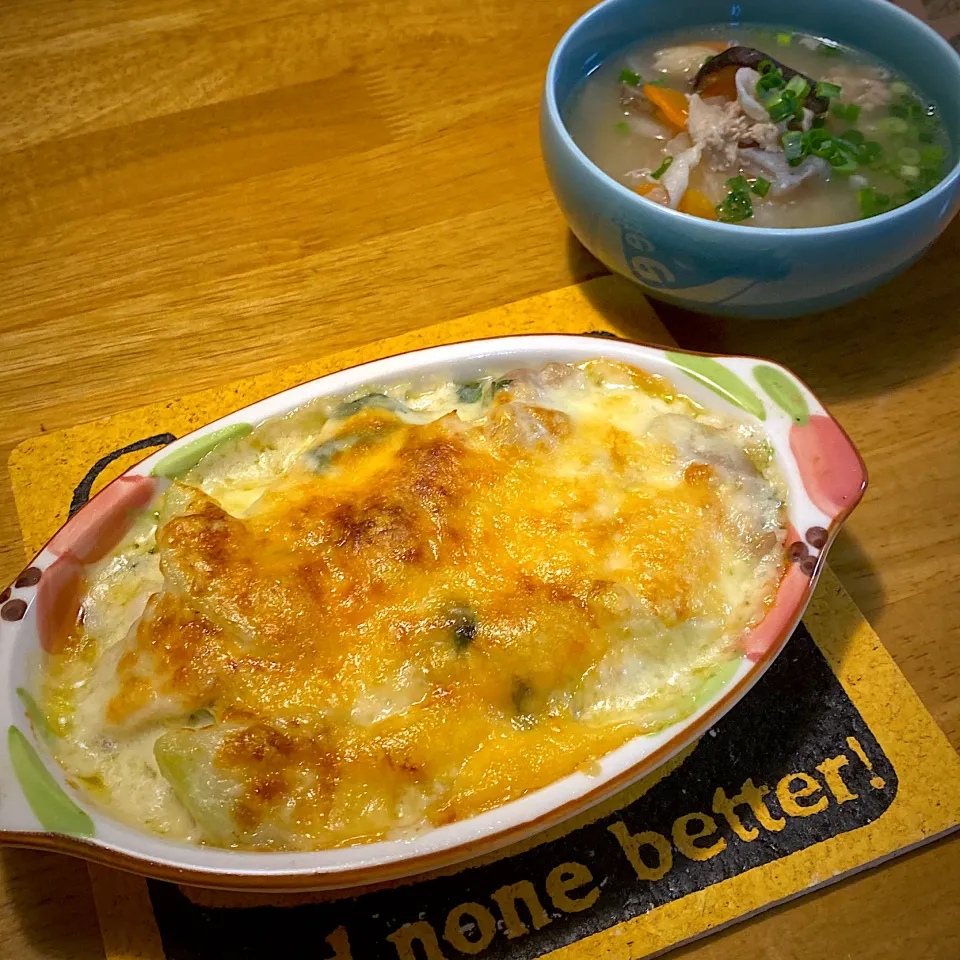 コールラビのチキングラタンと、豚汁|もえさん