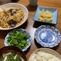 夜　蕪煮物､蕪葉漬物､もやし炒め|みちくんさん