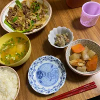 夜　牛肉とえのき炒め､大根煮､鯵なめろう|みちくんさん