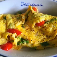 Good morning breakfast eggs omelette tomatoes coriander butter seasalt black pepper +Japanese green 🍵|🌷lynnlicious🌷さん