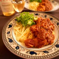 パクチーたっぷりチキントマトパスタ