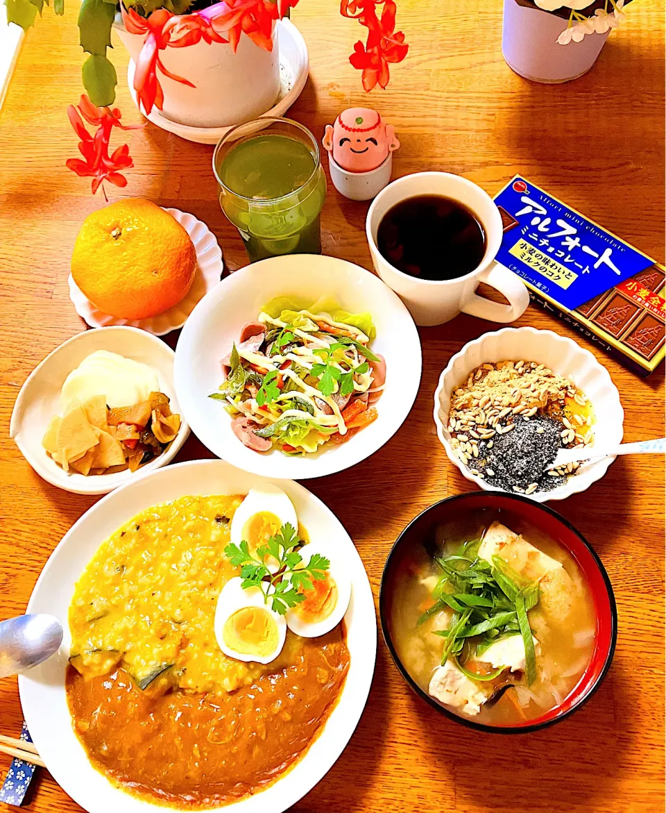 今日の幸せ元気朝ごはん^ - ^南瓜粥スパイスカレー🍛カレーは飲み物でした笑笑|HAMI69さん