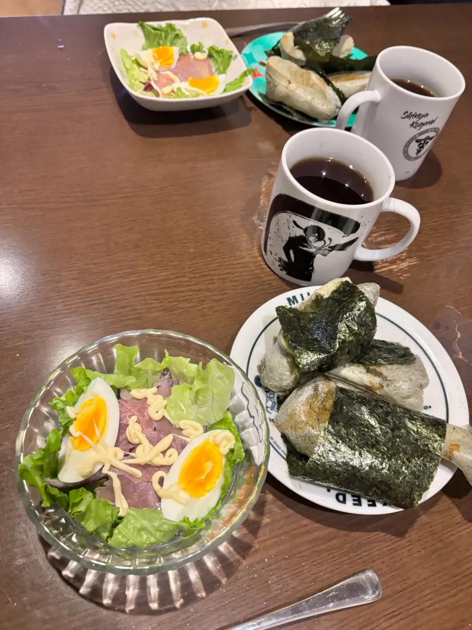 よもぎ焼き餅　焼き海苔　サラダ　半熟卵　コーヒー|ch＊K*∀o(^^*)♪さん