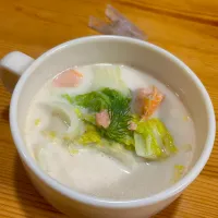 塩シャケと白菜のクリームスープ| ばあさへさん