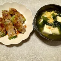 豚バラレタス巻き、豆腐わかめ卵スープ|Mさん