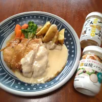 チキンステーキつぶみそチーズソース🍗🧀