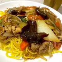 野菜いっぱい餡かけ焼きそば|単身赴任のっちさん