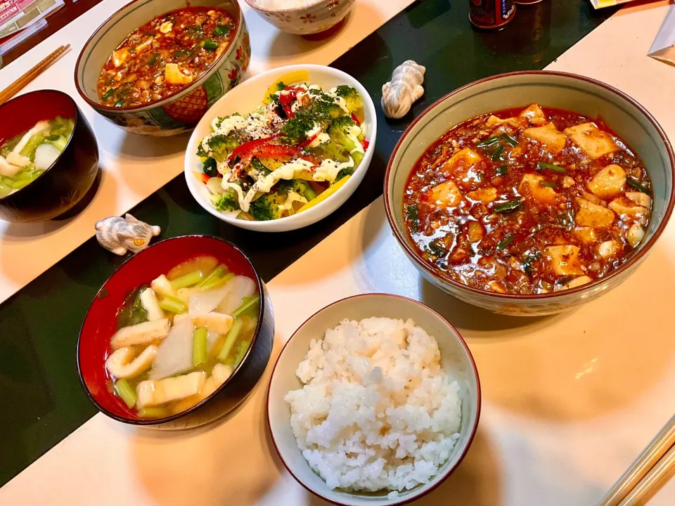 痺れる麻婆豆腐で晩御飯
味噌汁は、お揚げさんとカブ。おかわりは、大粒の納豆を入れて。|Takeshi  Nagakiさん