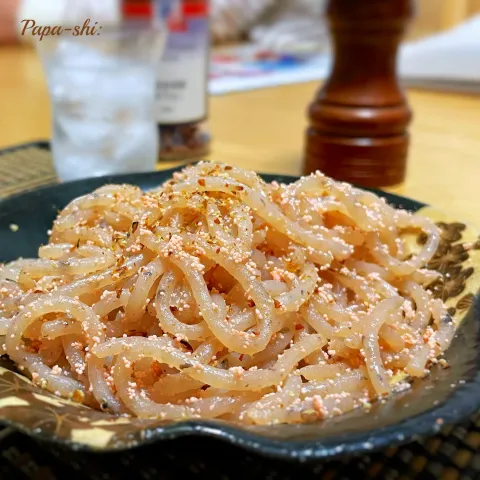 「ＭＣ　完熟赤胡椒（パウダー）」を使ってみたSnapdishの料理・レシピ写真:糸蒟蒻とたらこ炒め