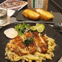 きのこのだしクリームパスタチキンソテー