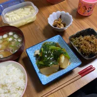 夜　蕪餡かけ､ピーじゃこ､つぶ貝煮物|みちくんさん