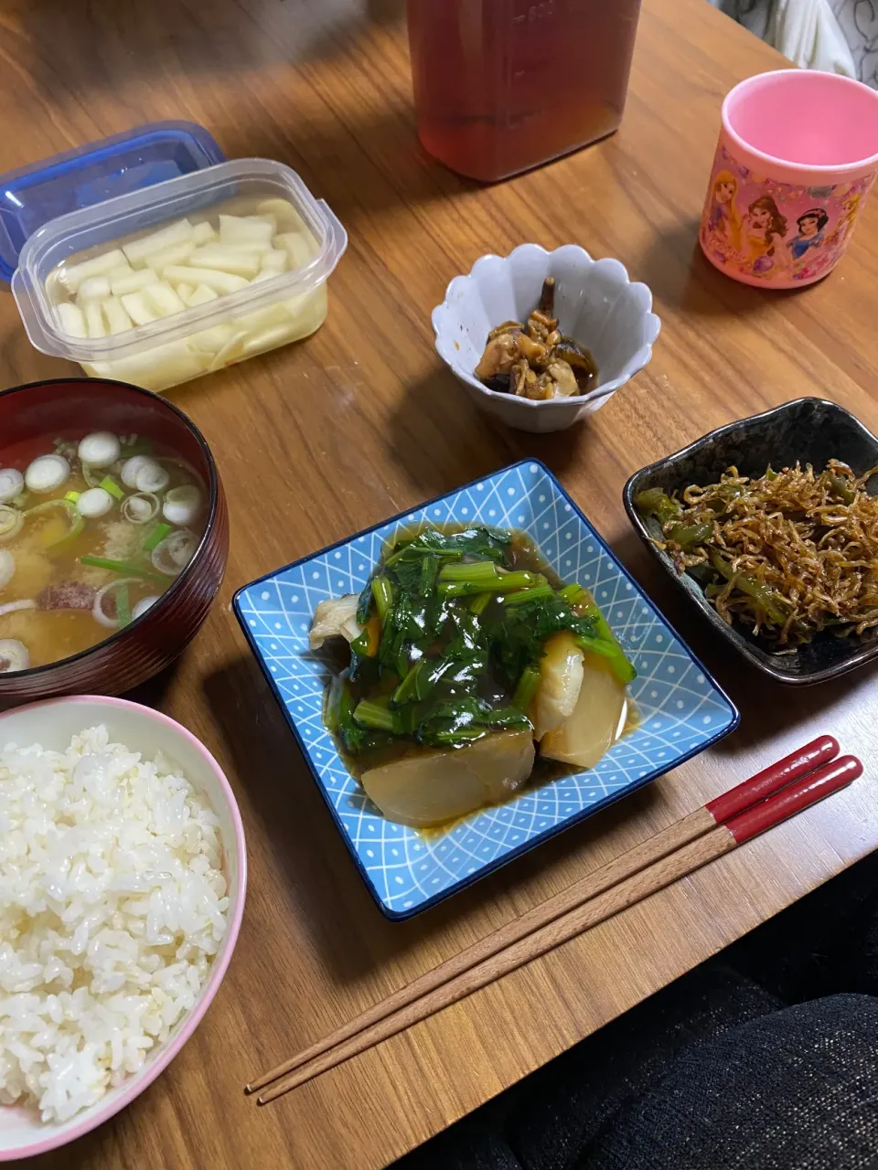 夜　蕪餡かけ､ピーじゃこ､つぶ貝煮物|みちくんさん