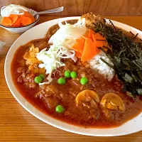 辛口ハヤシとキーマクラシックのあいがけ🔥🌶️🍛味玉トッピング🥚ピクルスマシマシ🥒|buhizouさん