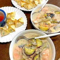 Salmon Cream Stew and Air fryer Crab Rangoon|yuyuさん