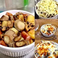 「じゃが芋🥔ソーセージ🌭きのこ🍄の チーズ焼き🧀de晩酌スタート」
サラダのスープを添えて 晩ごはん|ばくあんしゃさん