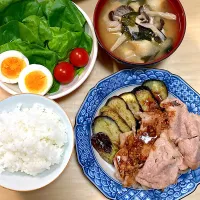 豚肉と茄子焼き＆サラダ＆味噌汁| なおさん