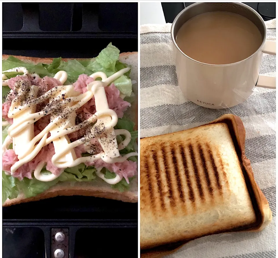 8:35 ツナマヨレタスチーズホットサンド🥪|へれ子さん