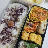 ☆高校生弁当☆もち麦入りゆかりごはん、梅、ナポリタン、切干大根、竹輪磯揚、カニカマ卵焼き、焼売、りんご|ｼｮｺﾗさん