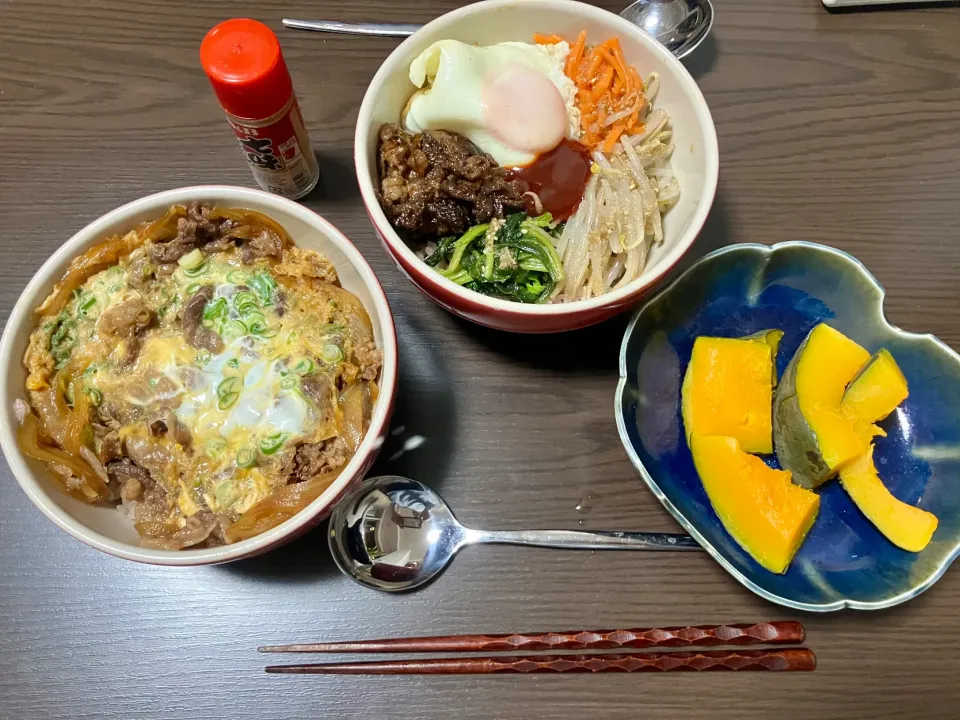 ⚫︎牛とじ丼
⚫︎ピビンパ
⚫︎蒸しかぼちゃ|tatsuponさん