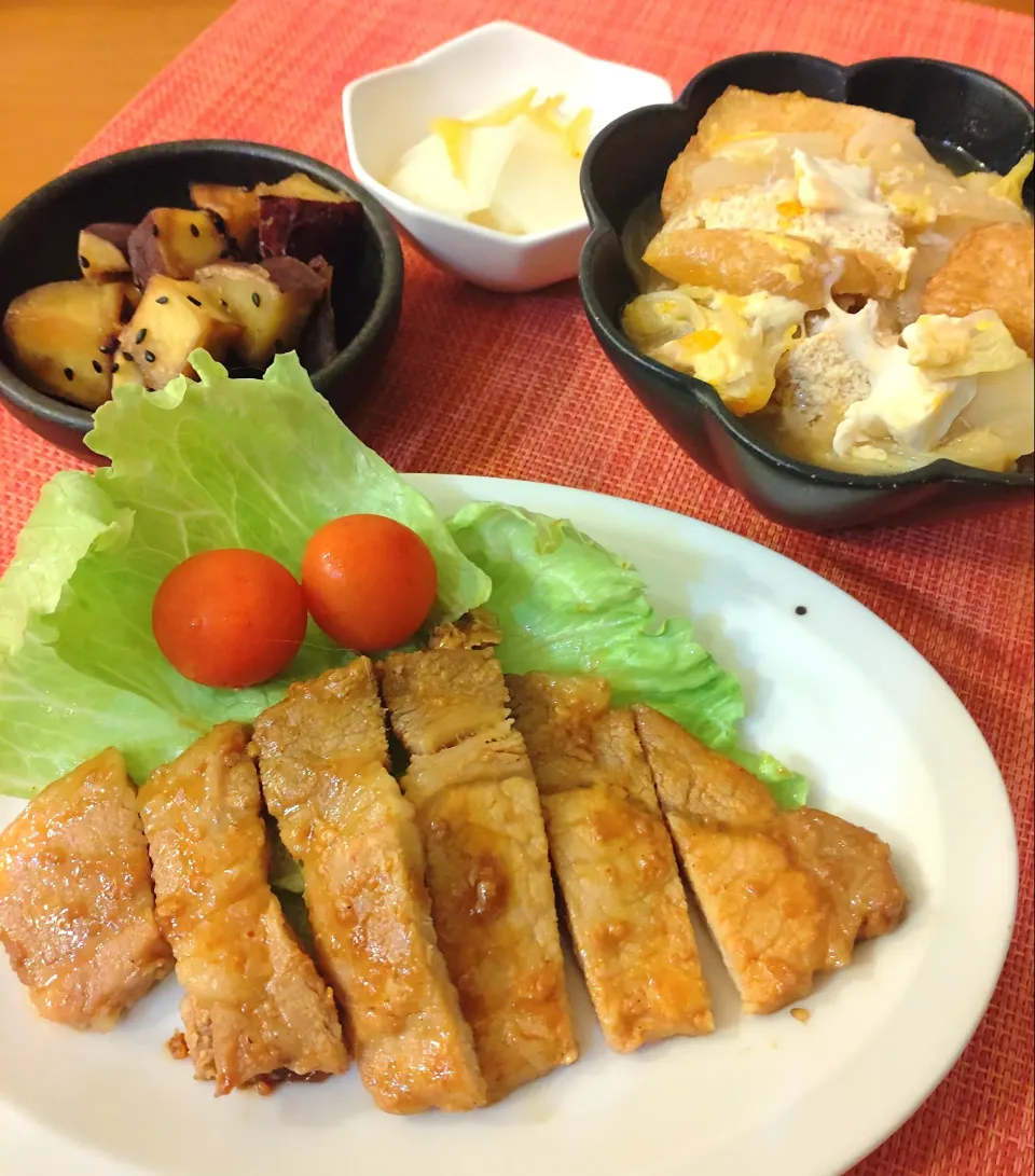 ☆豚ロース味噌焼き　☆大学芋　☆白菜と厚揚げの卵とじ　☆柚子大根|chikakoさん