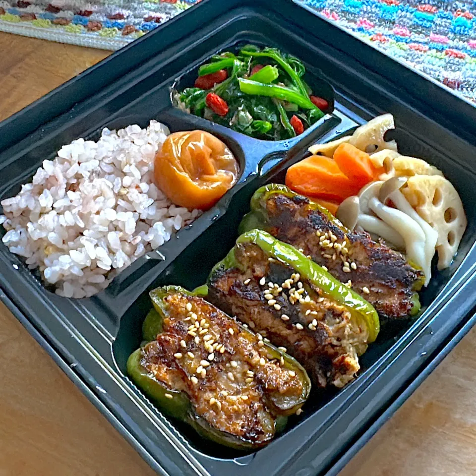 ピーマンの肉詰め弁当🍱|くまちゃんさん