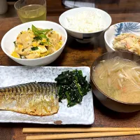 鯖と高野豆腐 味噌汁 ほうれん草 |まあくんさん