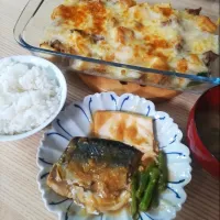 さばの味噌煮、長ねぎと厚揚げの和風とろろグラタン|ちゃいさん